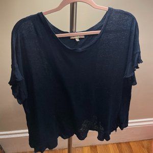 Anthropologie Eri & Ali Ruffle Open Back Linen Top